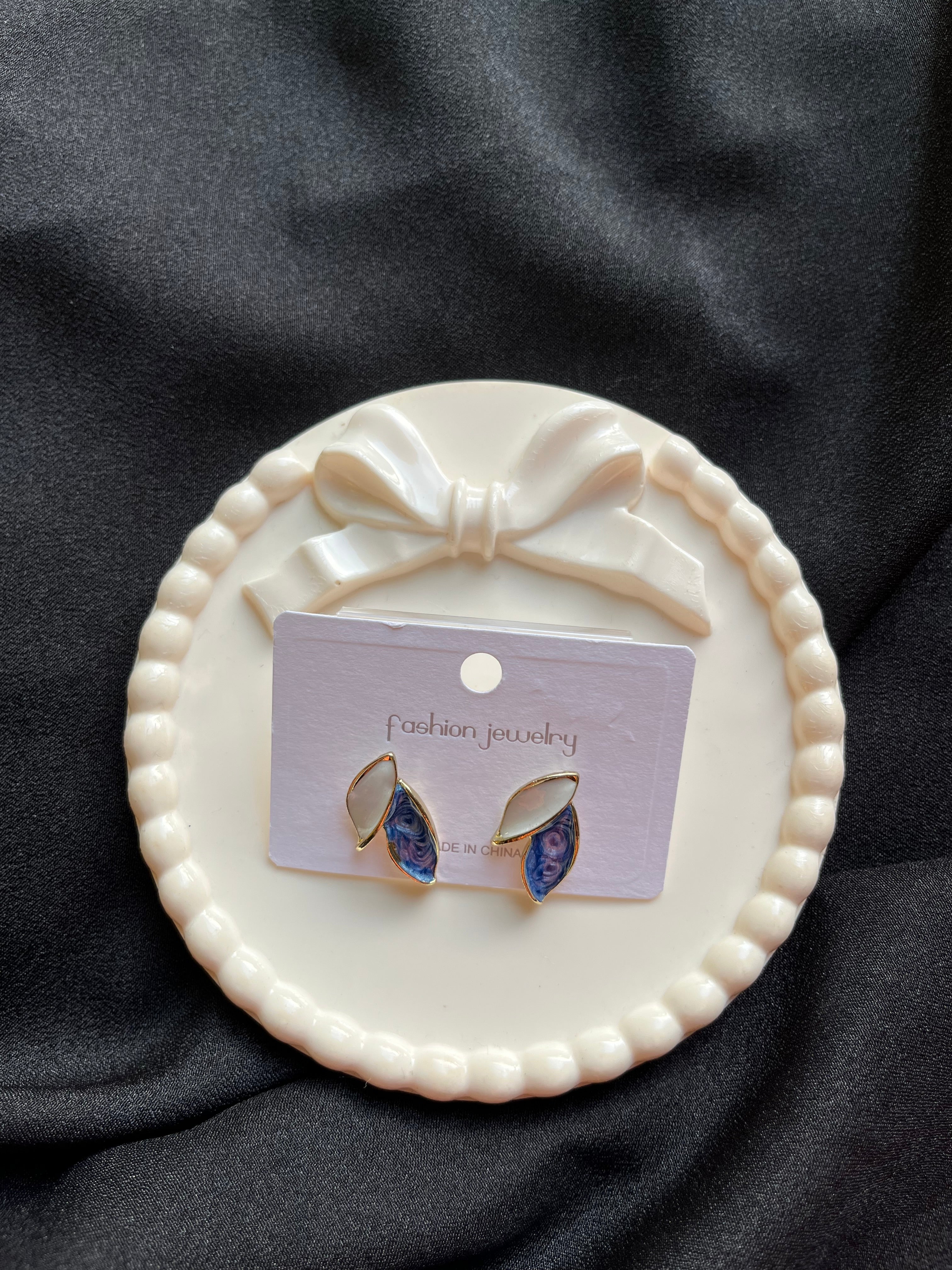 Enamel Leaf Korean Earrings