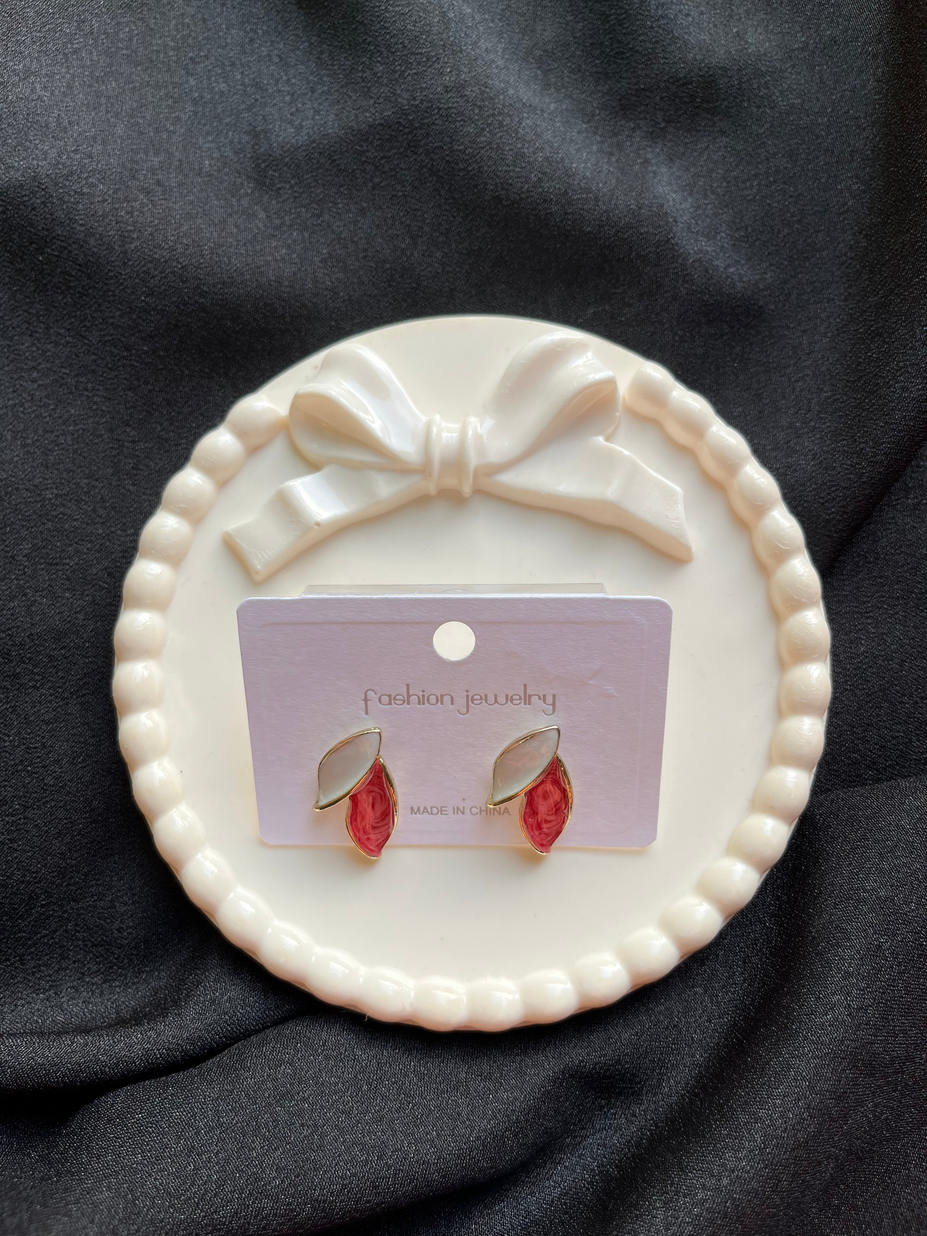 Enamel Leaf Korean Earrings