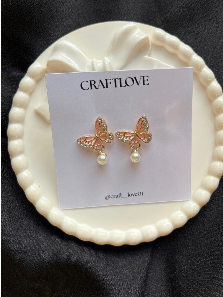 Korean earrings butterfly with stone
