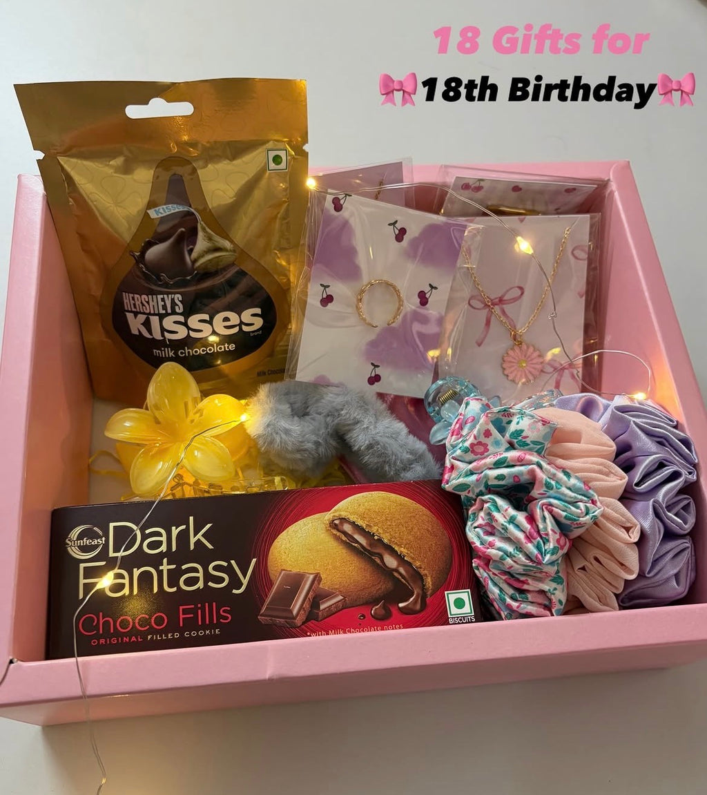 18 Gifts for 18 th Birthday with Lid box and lights (premium hamper)