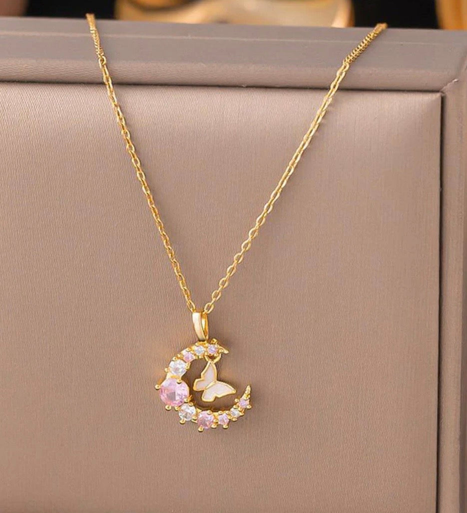Butterfly Moon Necklace (Anti - Tarnish)