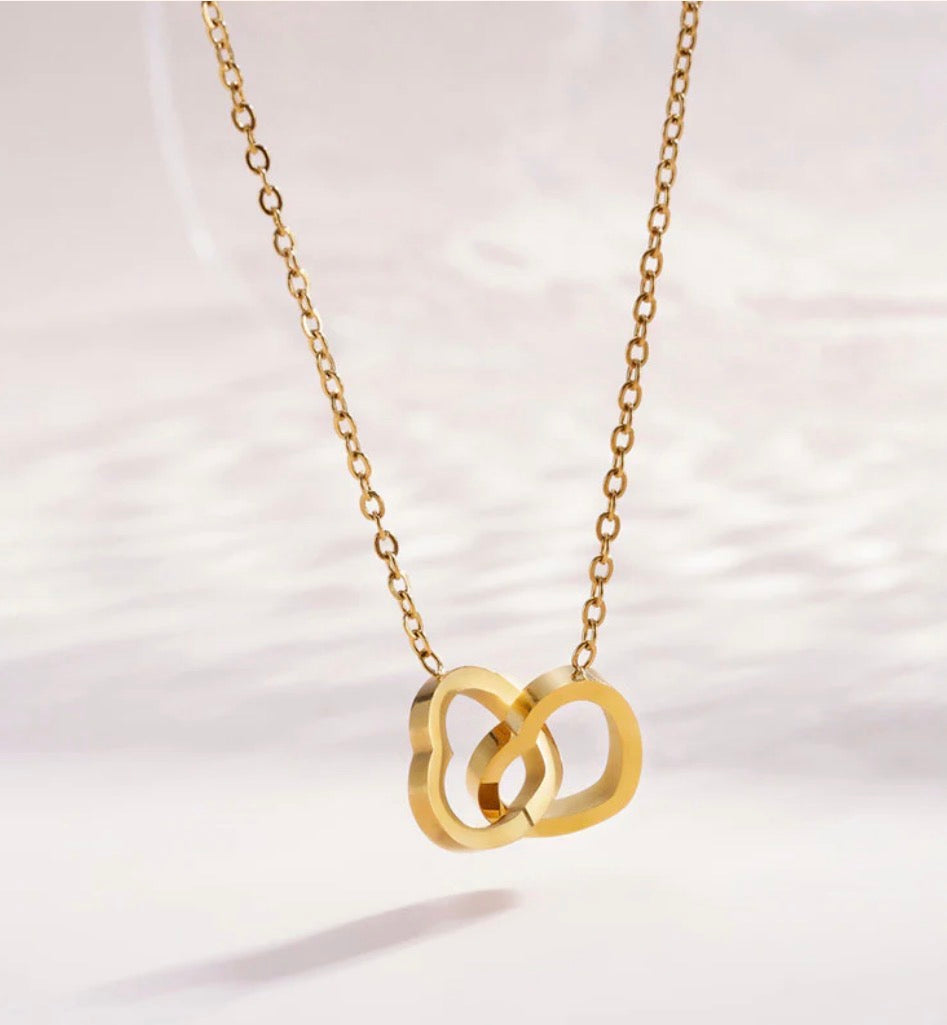 Double heart anti tarnish necklace