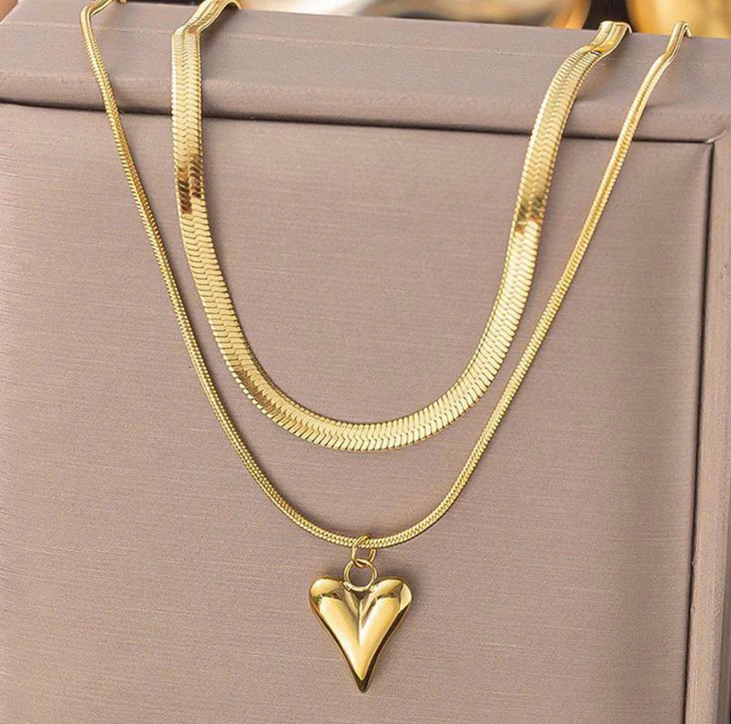 Double layer heart anti - tarnish necklace