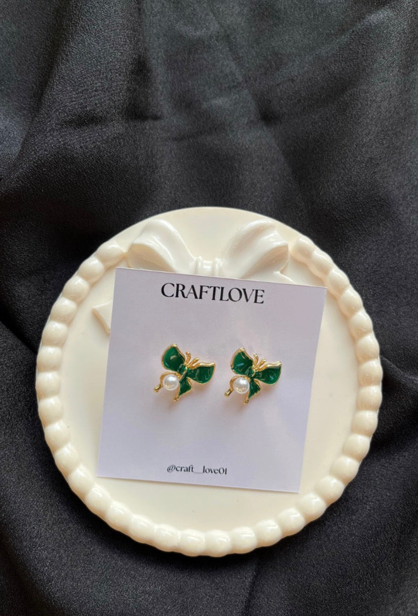Enamel Butterfly pearl earrings