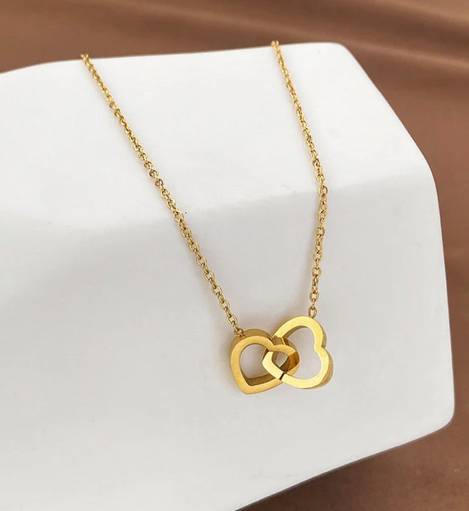 Double heart anti tarnish necklace