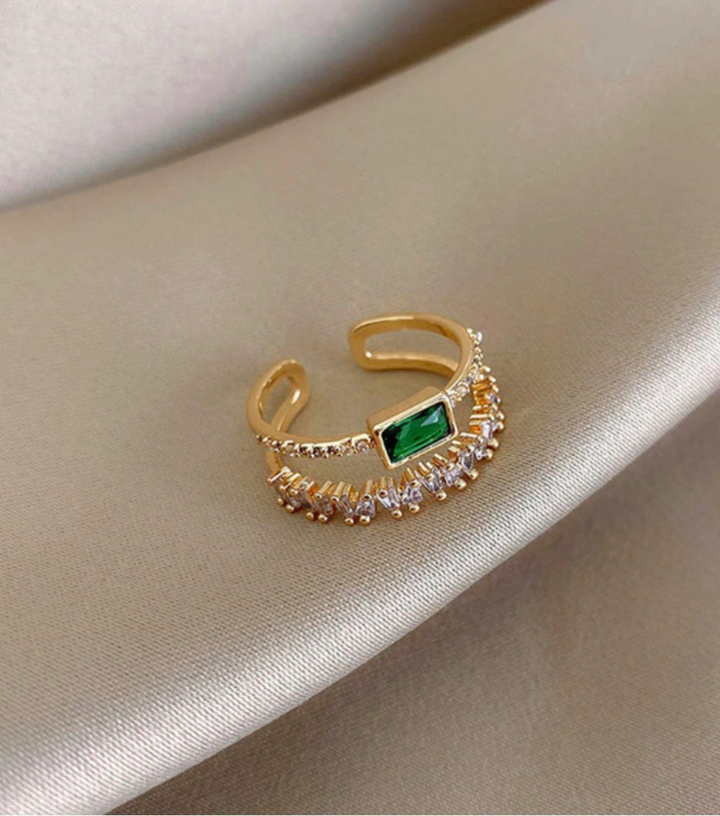 Anti - Tarnish Green Stone Ring
