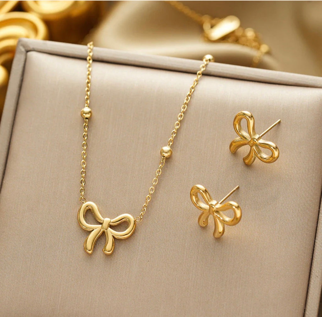 Anti - Tarnish Bow Set (necklace and earrings)