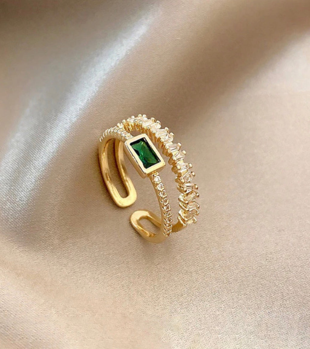 Anti - Tarnish Green Stone Ring