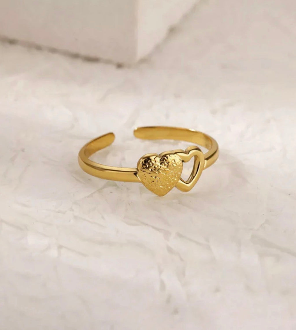 Anti - Tarnish Double Heart Ring