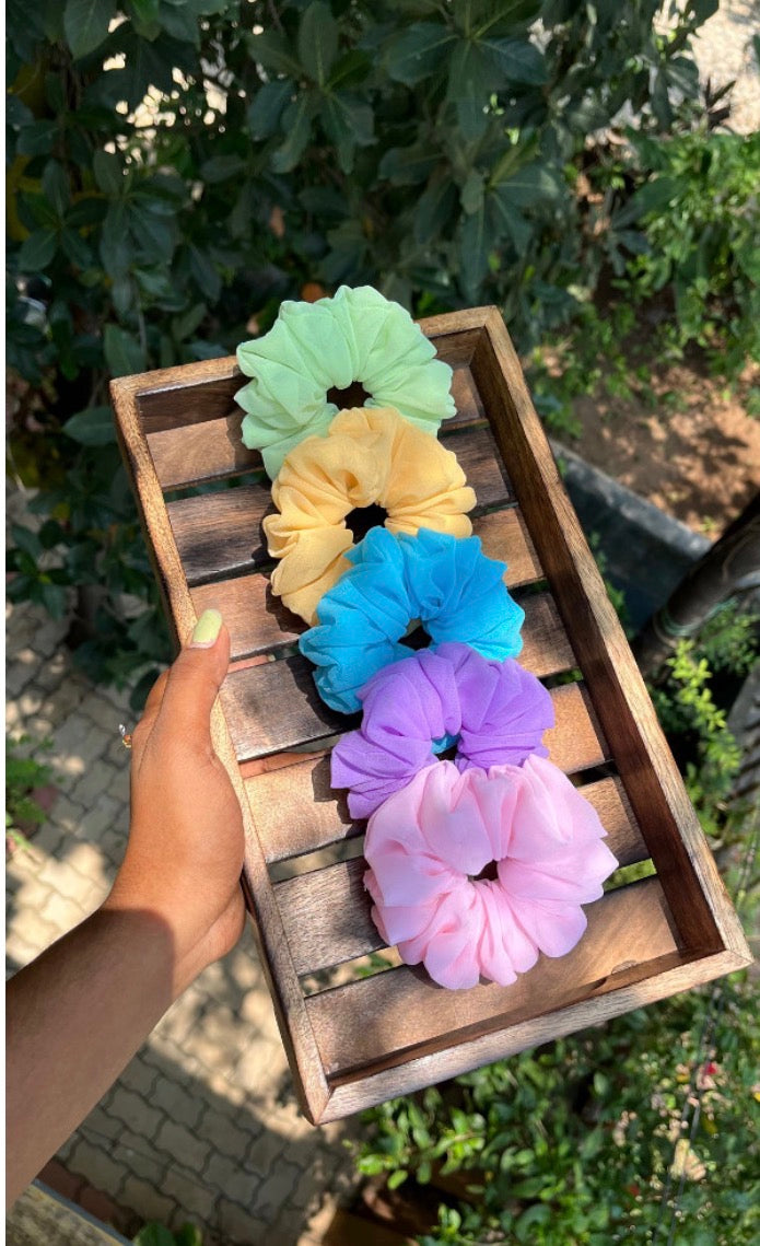 Set of 5 fluffy georgette Scrunchies