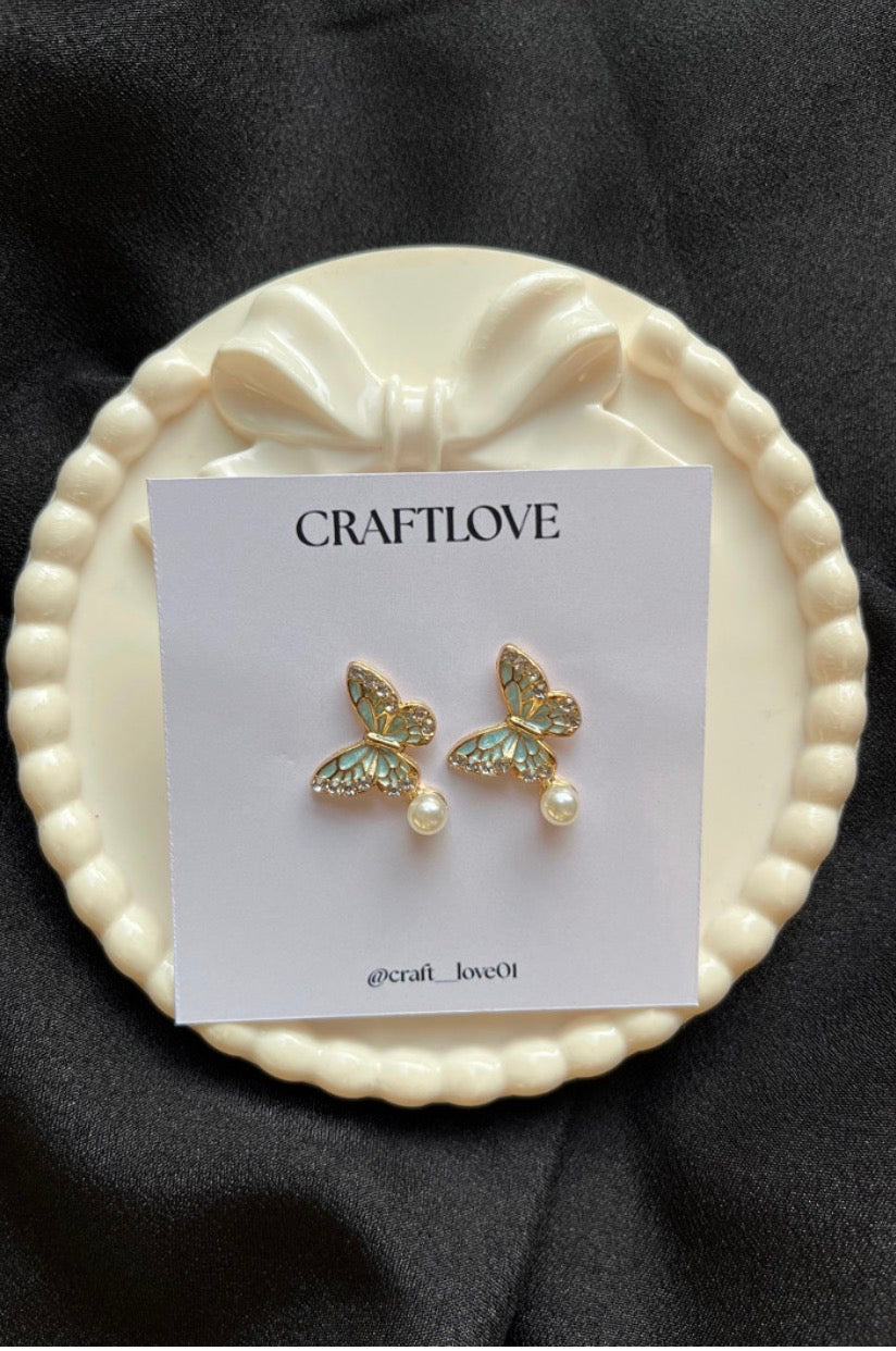 Korean earrings butterfly with stone
