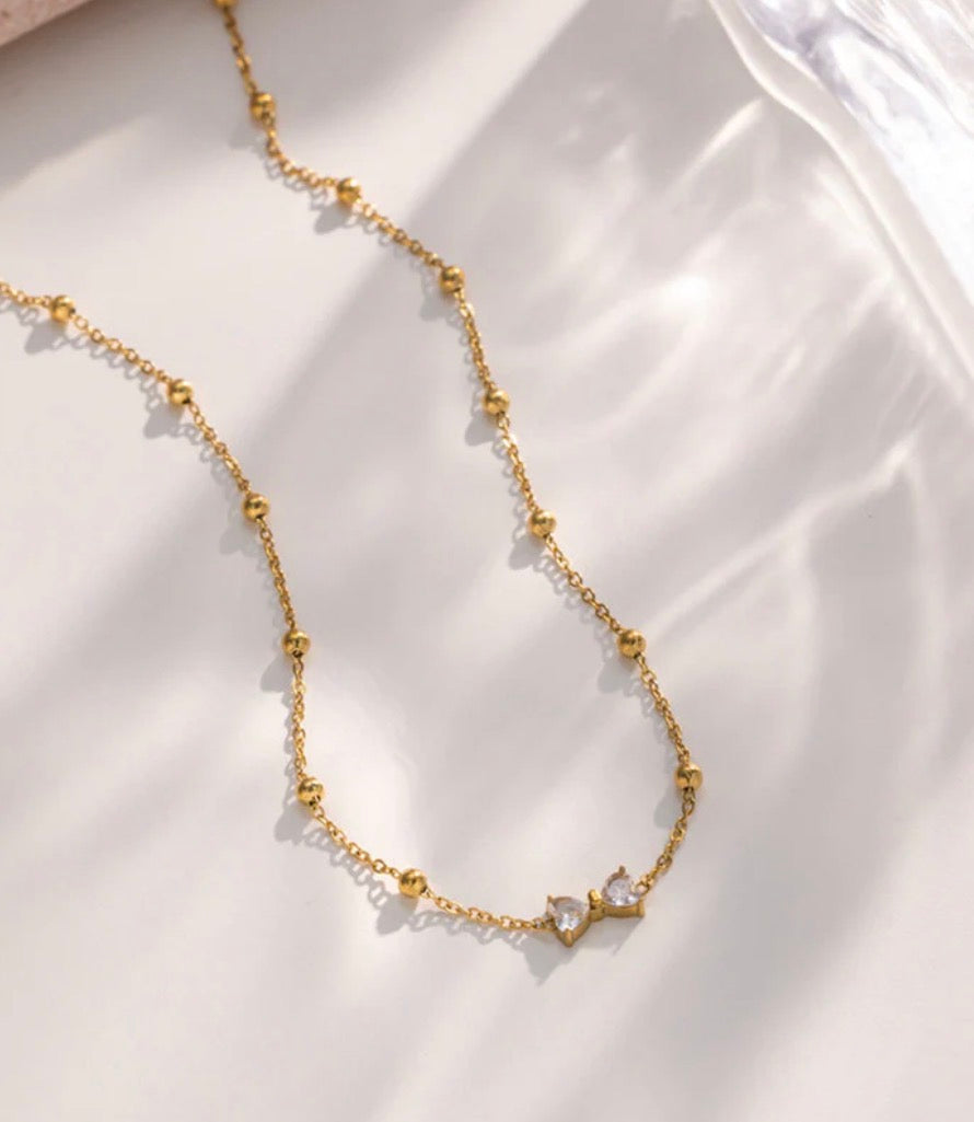 Bow Stone Chain Necklace ( Anti - Tarnish )
