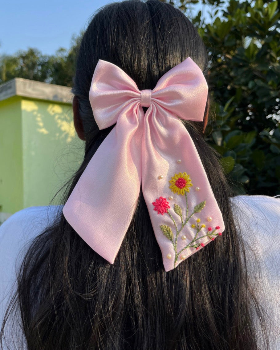 Pink embroidery bow