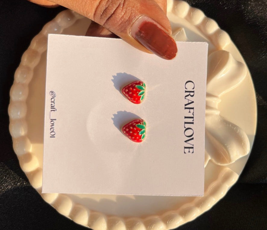 Strawberry enamel Korean earrings (premium quality)