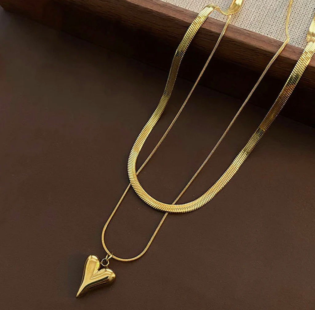 Double layer heart anti - tarnish necklace