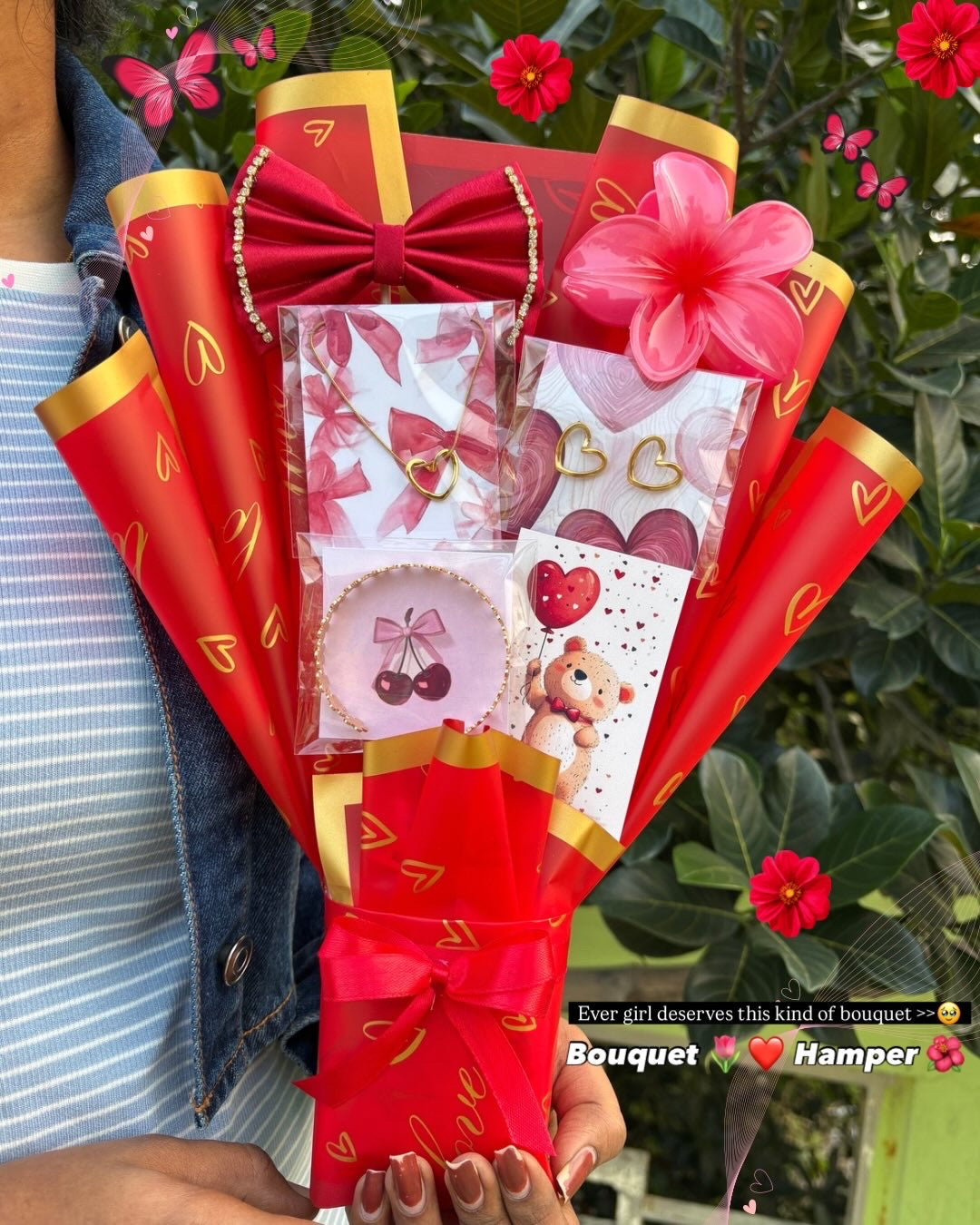 Red Theme Bouquet ❤️✨(with anti - Tarnish jeweller’s )