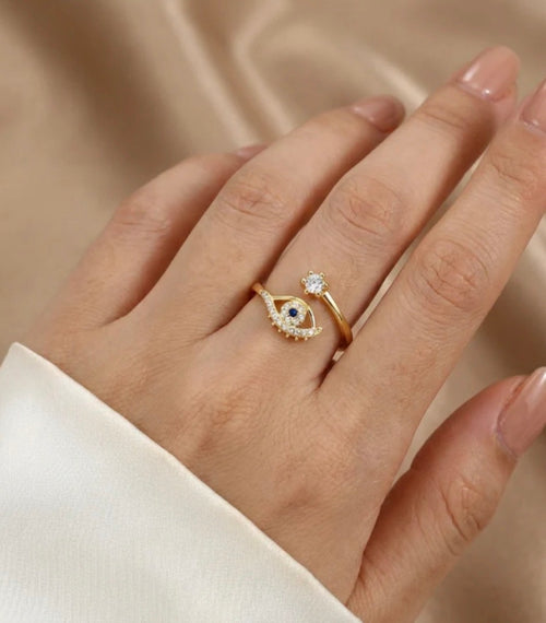 Anti - Tarnish Evil Eye stone ring