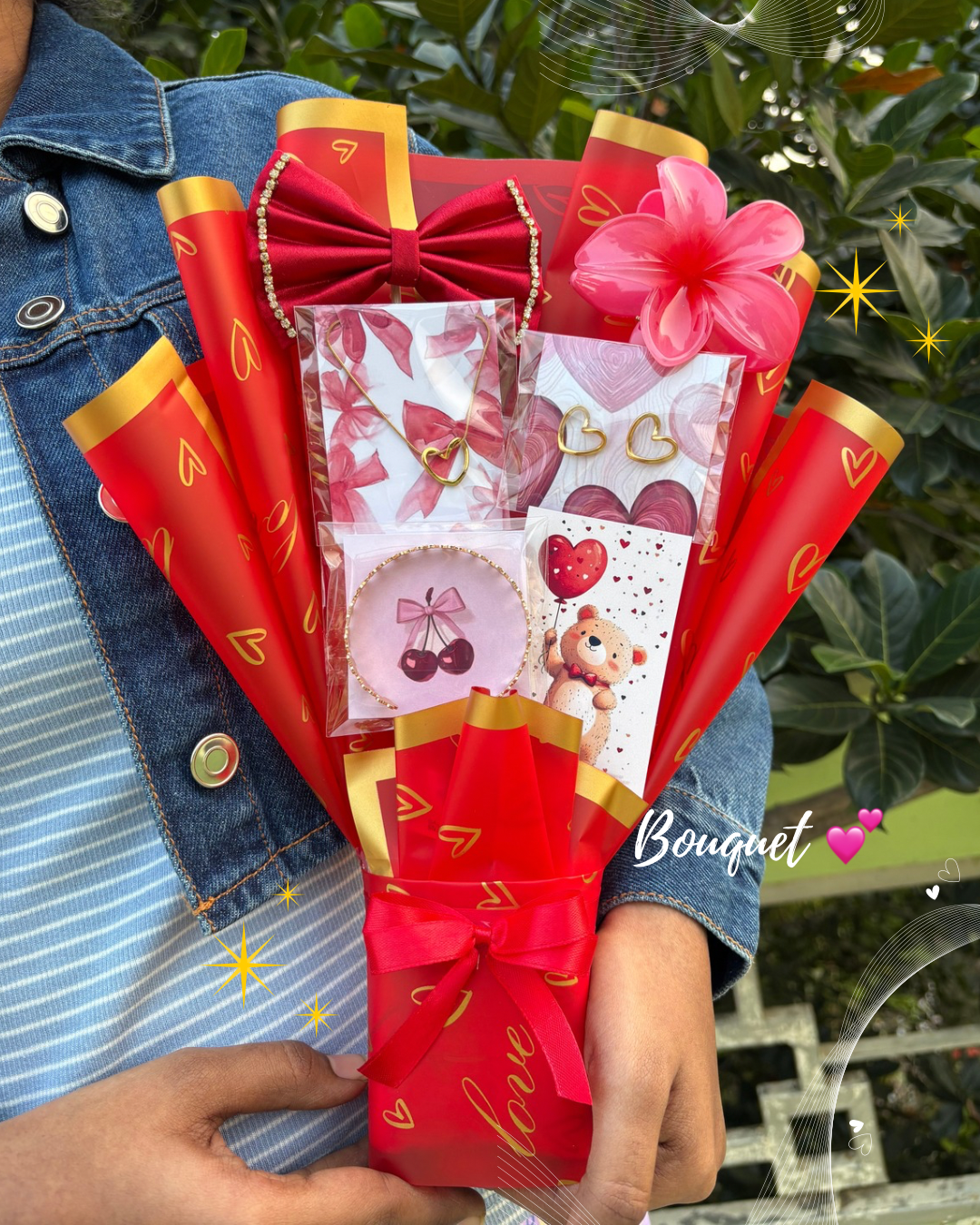Red Theme Bouquet ❤️✨(with anti - Tarnish jeweller’s )