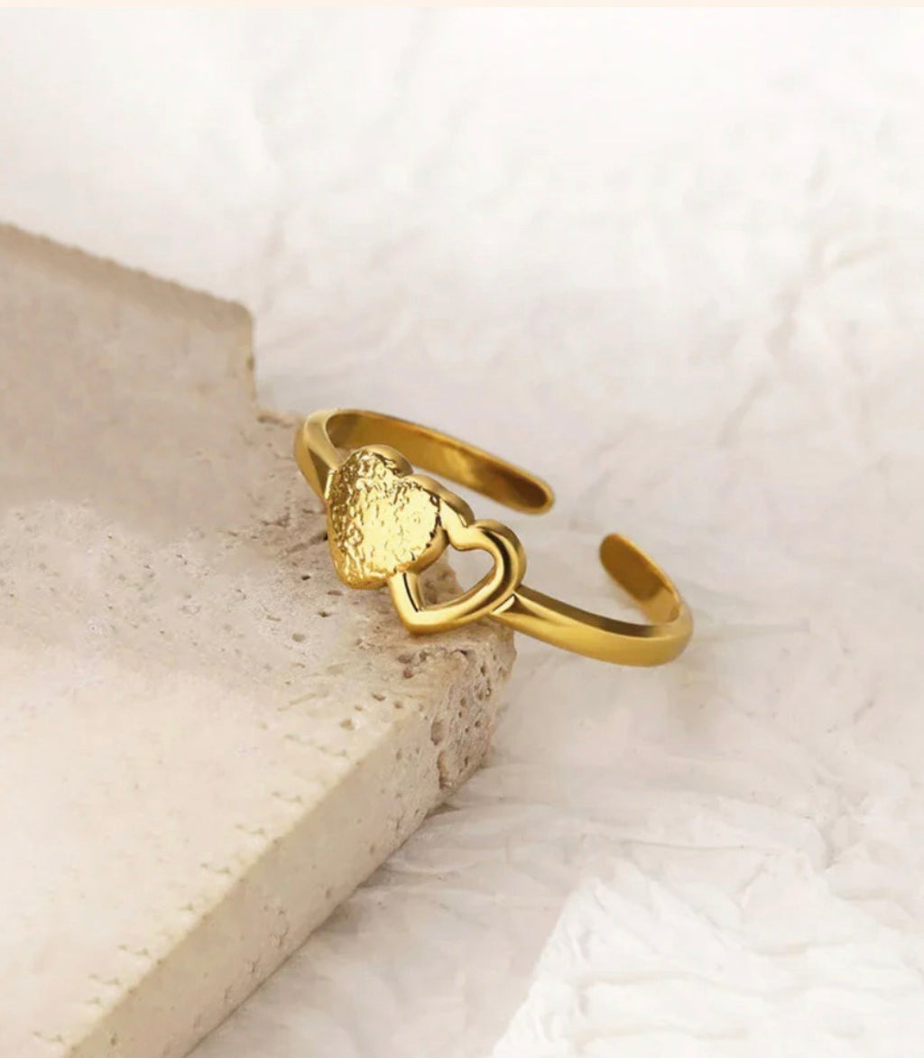 Anti - Tarnish Double Heart Ring