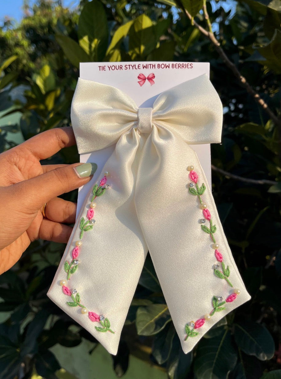 Premium Tulip Embroidery Bow (Handmade)