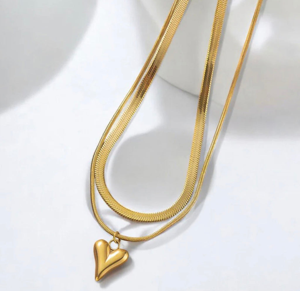 Double layer heart anti - tarnish necklace