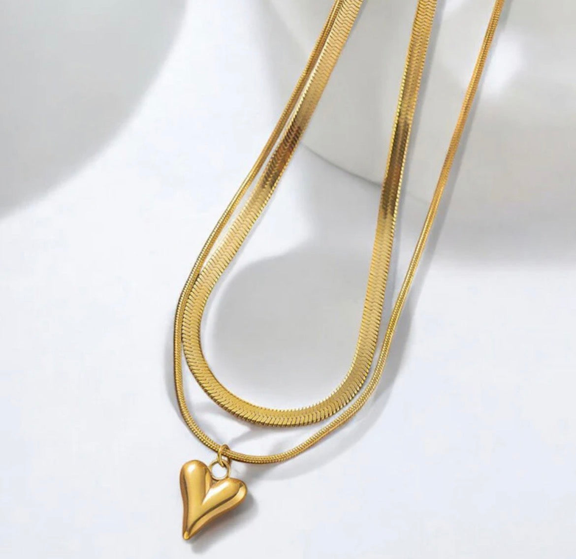 Double layer heart anti - tarnish necklace