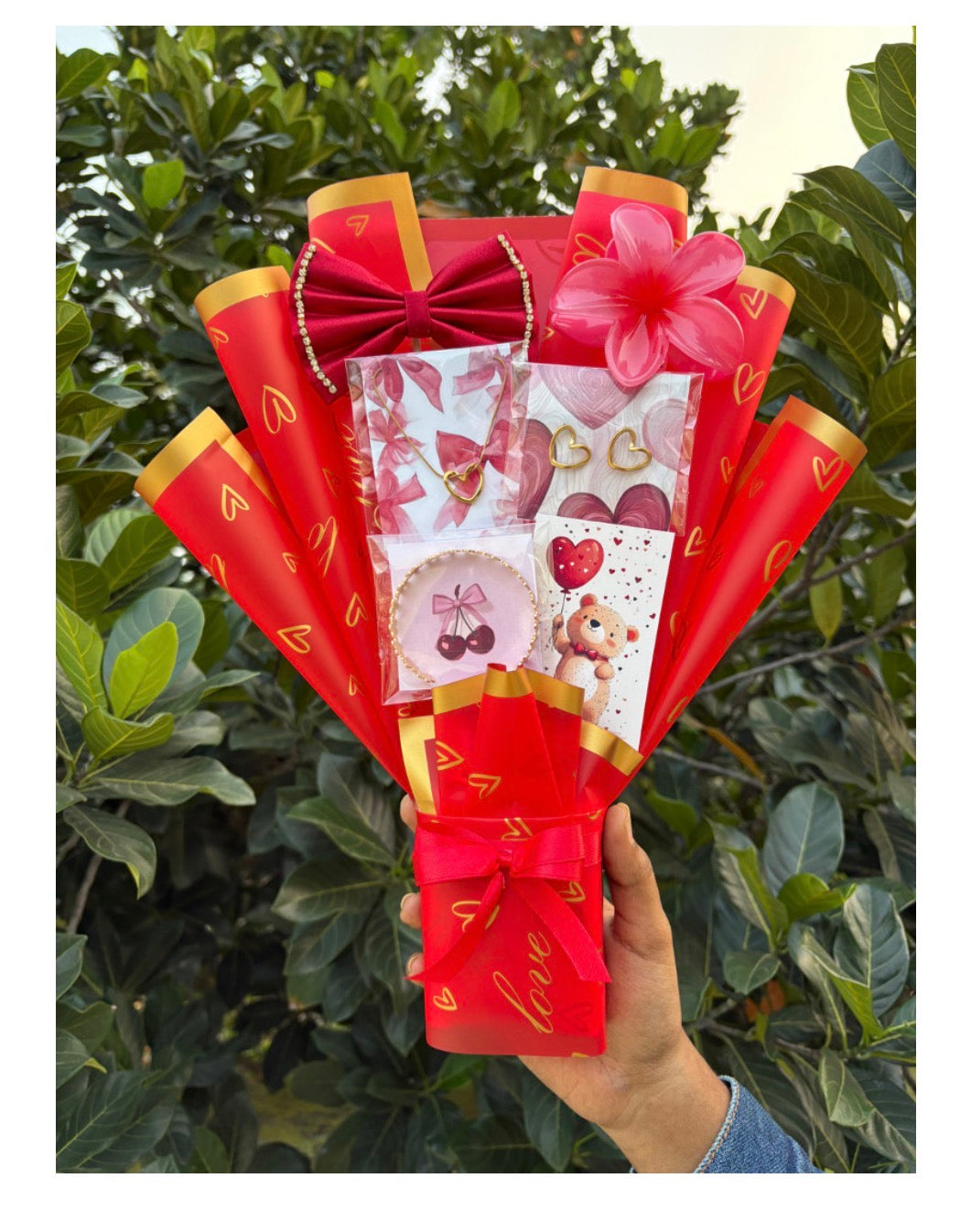 Red Aesthetic Bouquet With Accessories