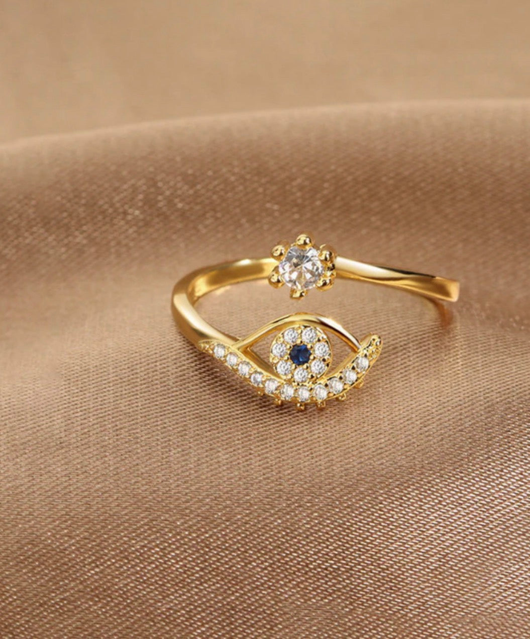 Anti - Tarnish Evil Eye stone ring