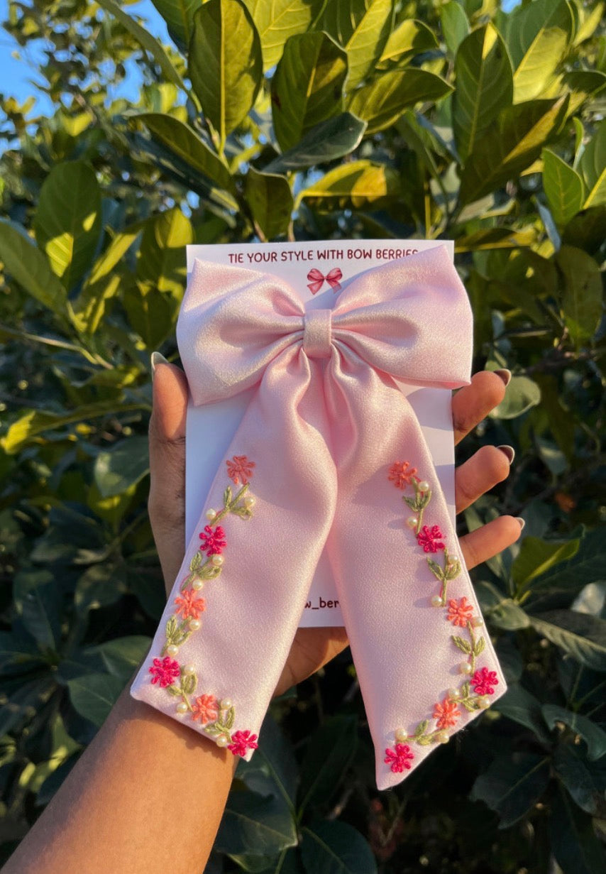 Minimal flower embroidery bow