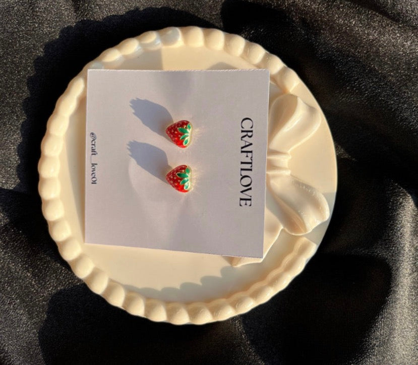 Strawberry enamel Korean earrings (premium quality)