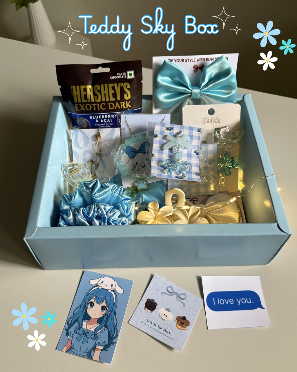 Teddy Sky Box Love /anniversary hamper (Luxury Hamper Box) with Anti - Tarnish Jewellery