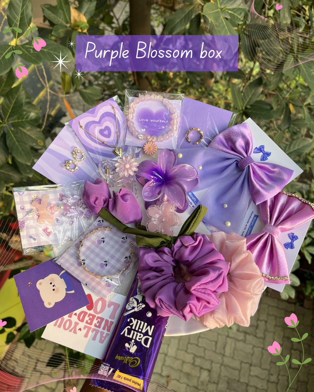 Purple Blossom Box (premium hamper box with anti - tarnish accessories)
